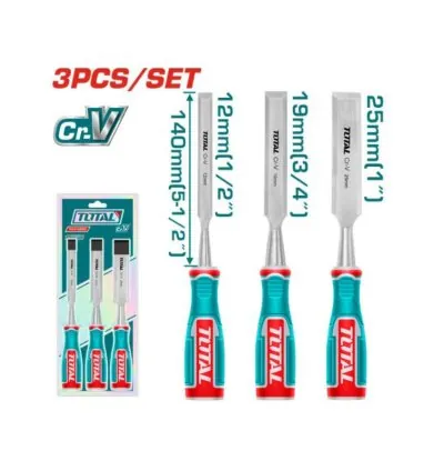 Total 3pcs Wood Chisel Set 12/19/25mm Cr-V Material THT41K0302