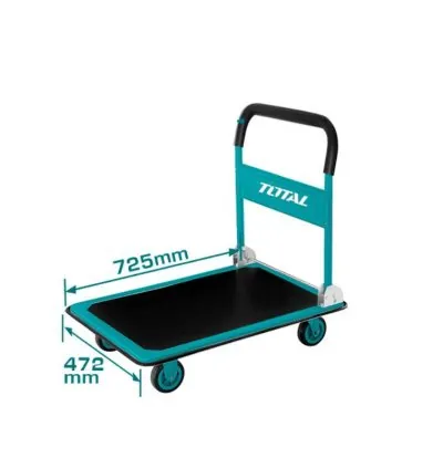 Total Foldable Platform Hand Truck 150Kgs 725x472mm with Steel Handle, 4"PU Wheel, Non-Slip PVC Mat THTHP11502