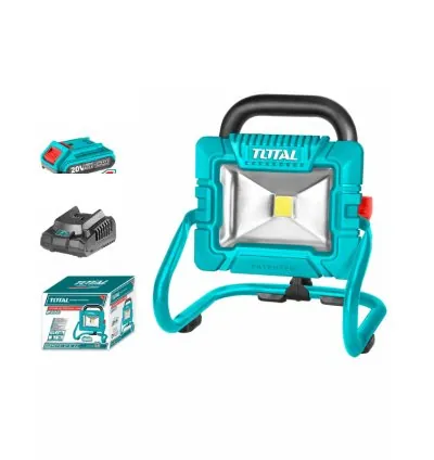 Total Cordless Portable LED Work Lamp 20W with 1pcs 20V 2.0AH Battery & Charger TWLI20258