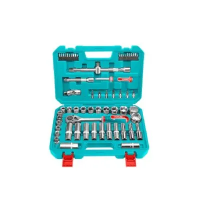 Total Socket Set 1/2" with Three Colour Soft Handle, Chromed Plated, Heat Treated THT121602 (Pack of 62pcs)