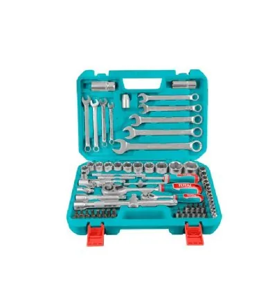 Total Socket Set 1/4" & 1/2" with Three Colour Soft Handle, Chromed Plated, Heat Treated THT421802 (Pack of 82pcs)