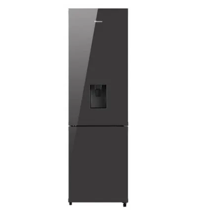 Hisense Refrigerator 263L Water Dispenser, Bottom Freezer, Defrost Cooling, A+ Energy Class, Recessed Handle, Big Guard, LED Light, Tempered Glass Black Mirror H370BMIB-WD