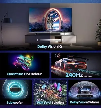 Hisense 55" Smart UHD 4K Quantum ULED TV with Dolby Vision Atmos, HDR 10+, 240Hz HRR Panel, 4K Resolution, Channel Speakers with Sub Woofer , Dolby Audio Sound 55E7K