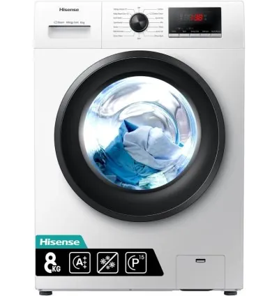 Hisense Washing Machine 8kg Front Load, Steam Care, Durable Inverter, Pure jet wash, Delay End, White WFQP8012VMS