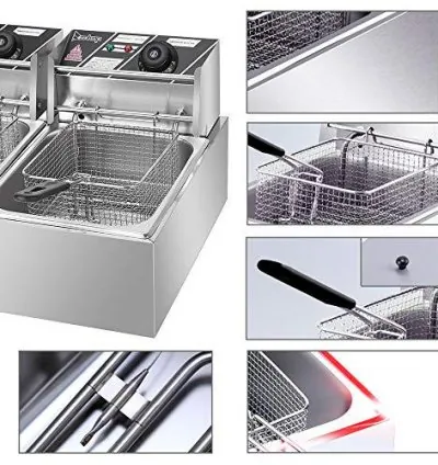 Generic Commercial Countertop Fryer Double Electric 12L (6L x 2 Baskets) Stainless Steel