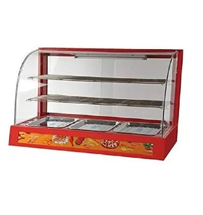 Generic Commercial Food Display Warmer Curved Glass 3 Plate