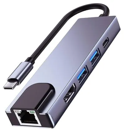 Generic USB Type C 5 IN 1 USB 3.0 Ports 2, LAN Port 1, HDMI Port 1, Type C Port 1 RJ45