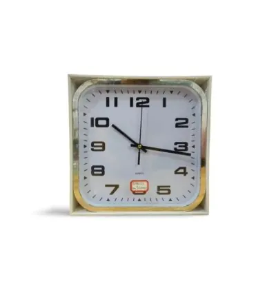 Generic High Quality Fashionable/Elegant Design Medium Size Battery Operated Square Shaped Analog Silent Quartz Wall Clock Silver Outer Rim