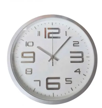 Generic High Quality, Elegant Design Medium Size Battery Operated Round Shaped Analog Silent Quartz Wall Clock White With Silver Border/Numbers