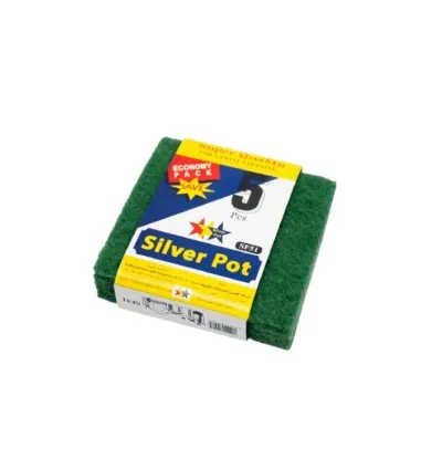 Silver Pot Scouring Pad 130x135mm Green 5pcs x 75 Pack (Pack of 360)