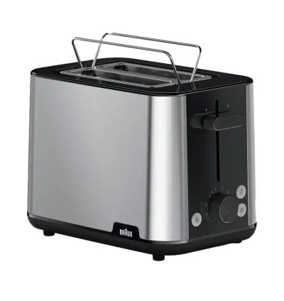 Braun Toaster 900W PurShine with 2 Slots, 8 Toast Levels, Pull Out Tray, Bread Lifter, Bun Warmer, Stainless Steel HT101BI-HT1510BK