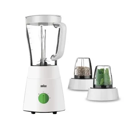 Braun Blender 1.5L 500w Mill & Chopper PowerBlend Triangular Plastic Jug, 2 Speed, Ice Crushing Function, Stainless Steel Blades JB0123WH