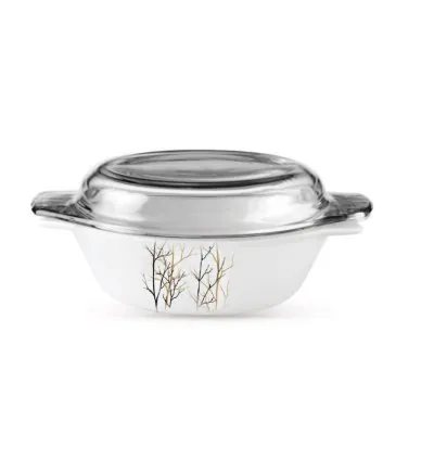 La Opala Casserole Med + Lid Flowered Golden Fall Ivory 0665