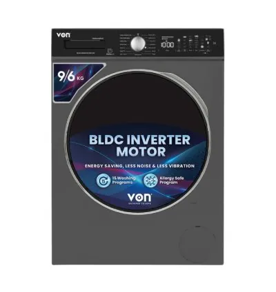 Von Front Load Washer Dryer 9/6 KG, Silver Inverter Motor VAWD-906FVK