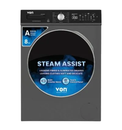 Von Front Load Washing Machine 8 KG, Silver Inverter Motor VALW-08FVK
