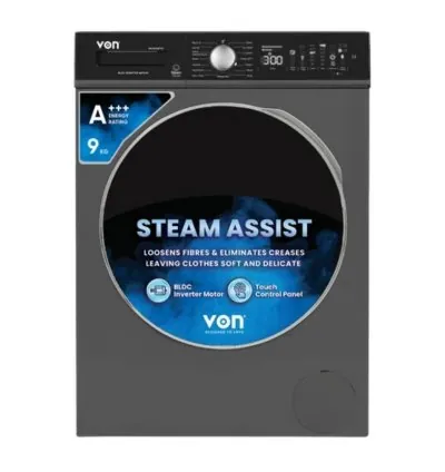 Von Front Load Washing Machine 9KG, Silver Inverter Motor VALW-09FVK