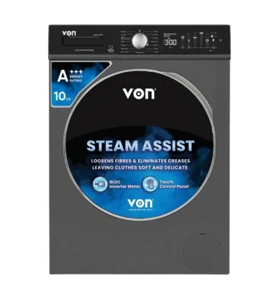 Von Front Load Washing Machine 10 KG, Silver Inverter Motor VALW-10FVK