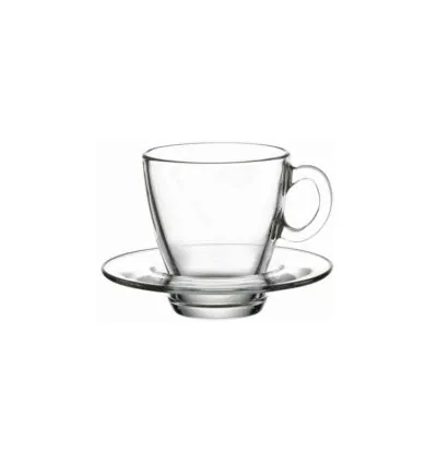 Pasabahce Aqua Cup Saucer 215ml 6pcs Round Shape and Dishwasher Safe 95040