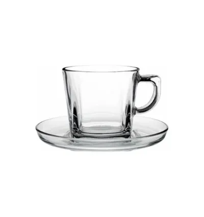 Pasabahce Carre Cup Saucer 215ml 6pcs Round Shape and Dishwasher Safe 95307