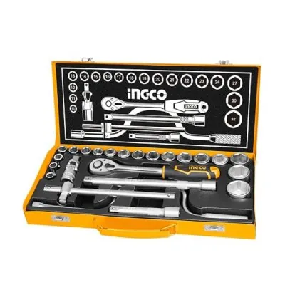 Ingco Socket Set 24Pcs 1/2" with Cr-V Material, Heat treated & Chromed Plated HKTS0243