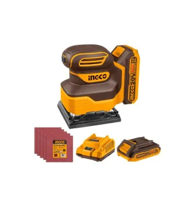 Ingco Cordless Sheet Sander 20V with Battery & Charger, 5pcs Sand Paper CSHSLI20141