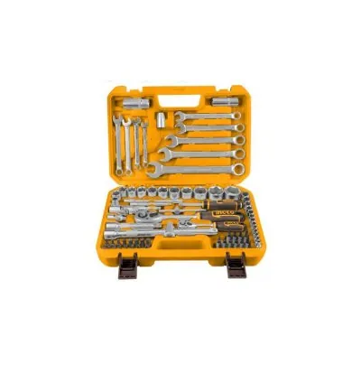 Ingco 82pcs 1/4" &1/2" Socket Set with Cr-V Steel Material, Three Color Soft Handle HKTS42802