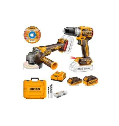 Ingco 2pcs Cordless Combo Kit Lithium-ion 20V with Agnel Grinder & Impact Drill CKLI20273