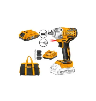 Ingco Cordless Impact Driver & Wrench Lithium-ion 20V with Brushless Motor, Charger & Battery CIWLI20208