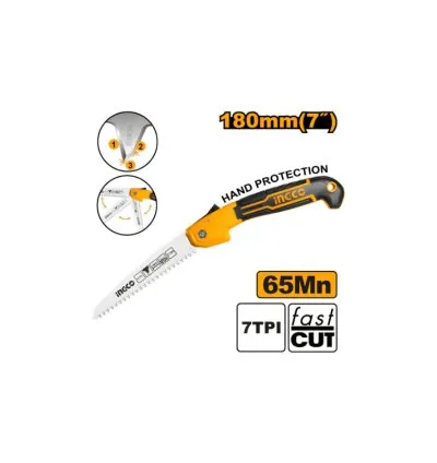 Ingco Folding Saw 7" Blade with Triple Teeth for Fast Cutting HFSW18028C