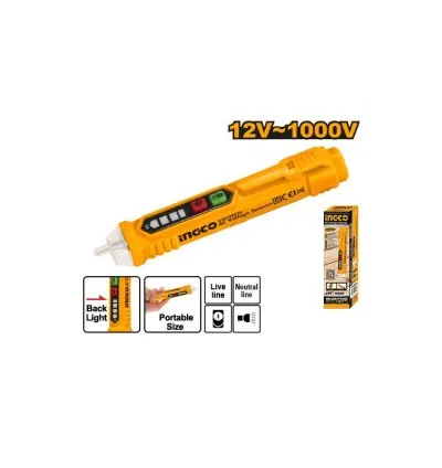 Ingco AC Voltage Detector 12-1000V with Alarm Mode, Flash Light, 2pcs R03 AAA Batteries n VD100026