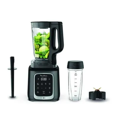 Moulinex Blender 2.6L Tritan Blender Jar with 2 Mills, 1600W, Razor Sharp 6 Blades, Infinity Mix, Digital Touch Control with 5 Automatic Programs, 10 Speed Settings, On the Go Bottle LM91HD27