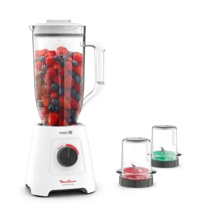 Moulinex Blender 600W BlendForce XXL Jar 2.8 L Blender Smoothie Maker Mixer 2 Attachments 2.8L XXL Plastic Jar 6 Powelix Blades Ice Crush 2 Speeds LM458127
