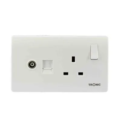Tronic Single Switch Socket with 1 Gang TV Socket and 1 Data Socket