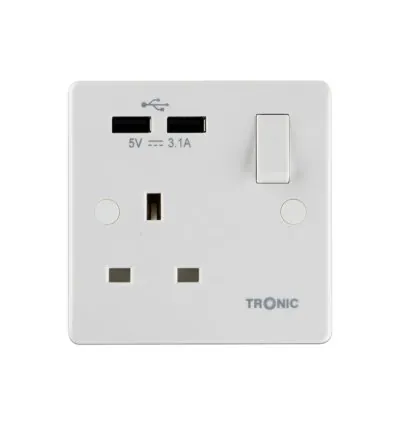 Tronic Single Switch Socket with 2XUSB