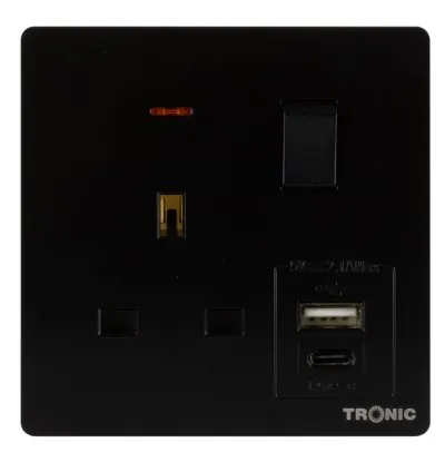 Tronic Single Switch Socket with USB + Type C