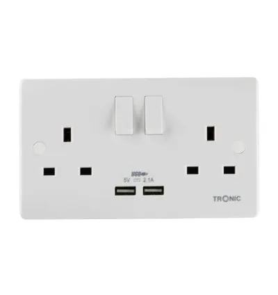Tronic Twin Switch Socket with 2 USB