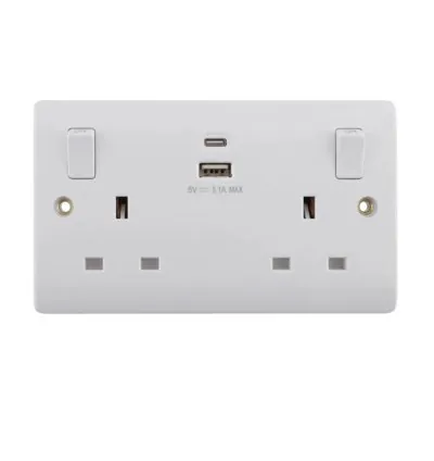 Tronic Twin Switch Socket with Type C + USB