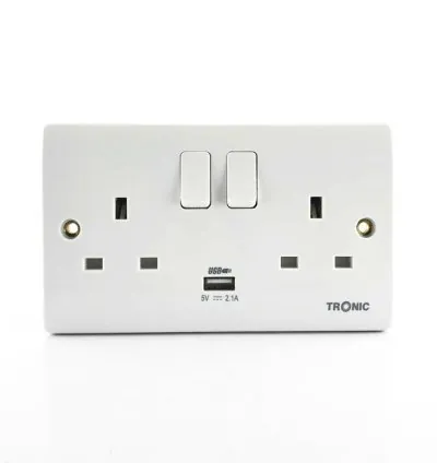 Tronic Twin Switch Socket with USB