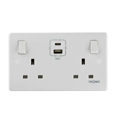 Tronic Twin Switch Socket with USB + Type C