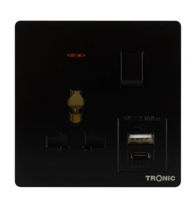 Tronic Universal Single Switch Socket with USB + Type C