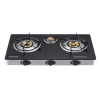Nikai Gas Cooker 3 Burner Glass Triple Gas Burner 3 Burner Glass Top 7 MM Tempered Glass Panel Auto Ignition System Whirlwind Flame Brass Burner Cap NG333G