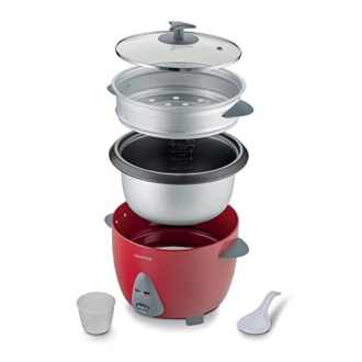 Kenwood 2-in-1 Rice Cooker 1.8L 10-Cups Rice with Food Steamer Basket Non-Stick Cooking Pot Temepered Glass Lid Warm/Cook Lights Spatula Holder Detachable Cord RCM44.000RD