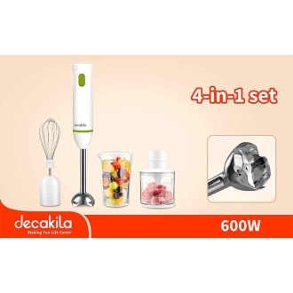 Decakila Hand Blender 4 in1 Multifunction 600W Chopper Bowl 350ML With Mixer & Cup With 1 350ml Chopper Bowl With 1 Whisk With 1 Measuring Cup KEJB038W