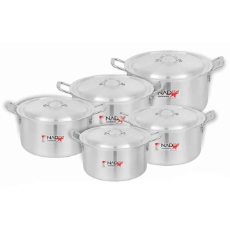 Nadstar Cookware Set 5Pcs Set With Lid & Handle Metal Finish Sufuria 4L 5.5L 7L 9L 12L 2x6