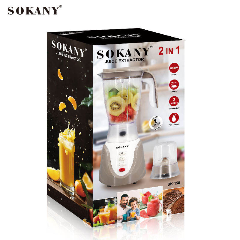 Sokany Multifuntional Juicer High Power Motor 600W Blender Manual Operation 1.5L Sk-158 2 Sokany Multifuntional Juicer High Power Motor 600W Blender Manual Operation 1.5L Sk-158