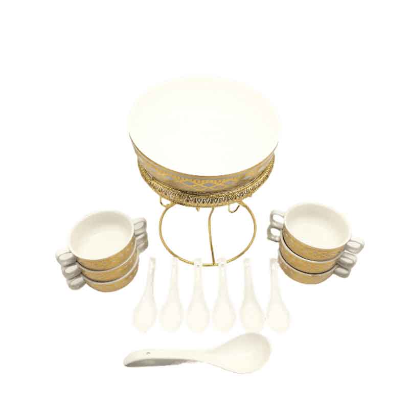 Nadstar Ceramic Soup Set With Soup Cups/Bowls Made Of Porcelain Food Serving 921-13 4 Nadstar Ceramic Soup Set With Soup Cups/Bowls Made Of Porcelain Food Serving 921-13