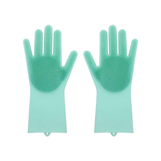 Silicone Hand Gloves Reusable Heat Resistant for Kitchen Bathroom Dishwashing Pet Grooming Car Washing 1 Pair