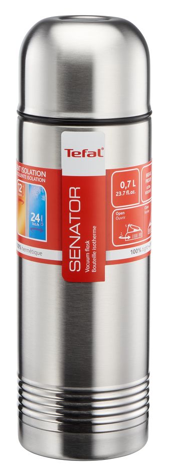 Tefal Senator Thermal Bottle 0.7L Stainless Steel Silver Robust Construction With Double Walled Safe Lock Thermos Insulated Vacuum Flask K3063314