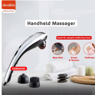 Decakila Handheld Massager 25W For Full-Body Relief Steeples Speed Intelligent Red Light Personal Massager with 3 Adjustable Heads KEBS003S