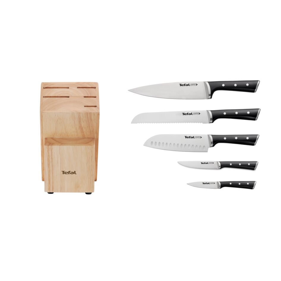 Tefal Ice Force Wooden Block With 5 Slots And 5 Knives: Bread Knife 20 Cm / Chef Knife 20 Cm / Santoku Knife 18 Cm / Paring Knife 11 Cm / Carving Knife 9 Cm K232S574 4 Tefal Ice Force Wooden Block With 5 Slots And 5 Knives: Bread Knife 20 Cm / Chef Knife 20 Cm / Santoku Knife 18 Cm / Paring Knife 11 Cm / Carving Knife 9 Cm K232S574